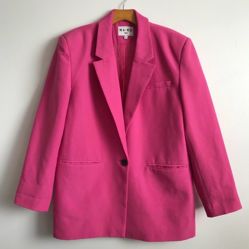 NA-KD WOMENS BLAZER HOT PINK OVERSIZED ONE BUTTON 38